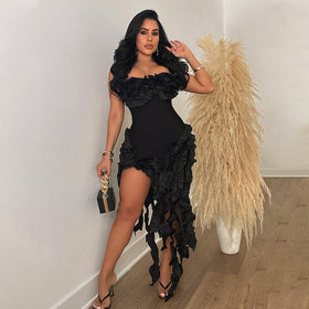 Irregular Tassel High Slit Dress