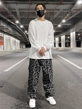 Men's Large Size Embroidered Wide Leg Hip-Hop Jeans