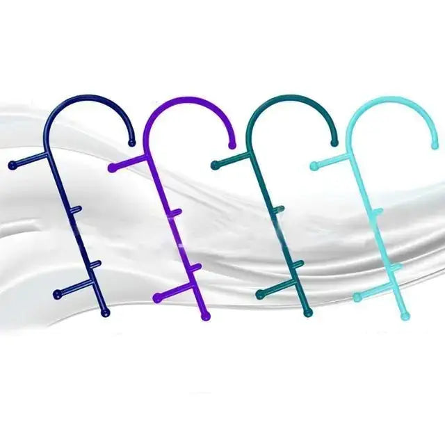 Four colorful, curved back support sticks in blue, purple, teal, and light cyan.