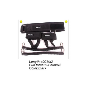 Black nci resistance band and strap set with two 50-pound pull bands.