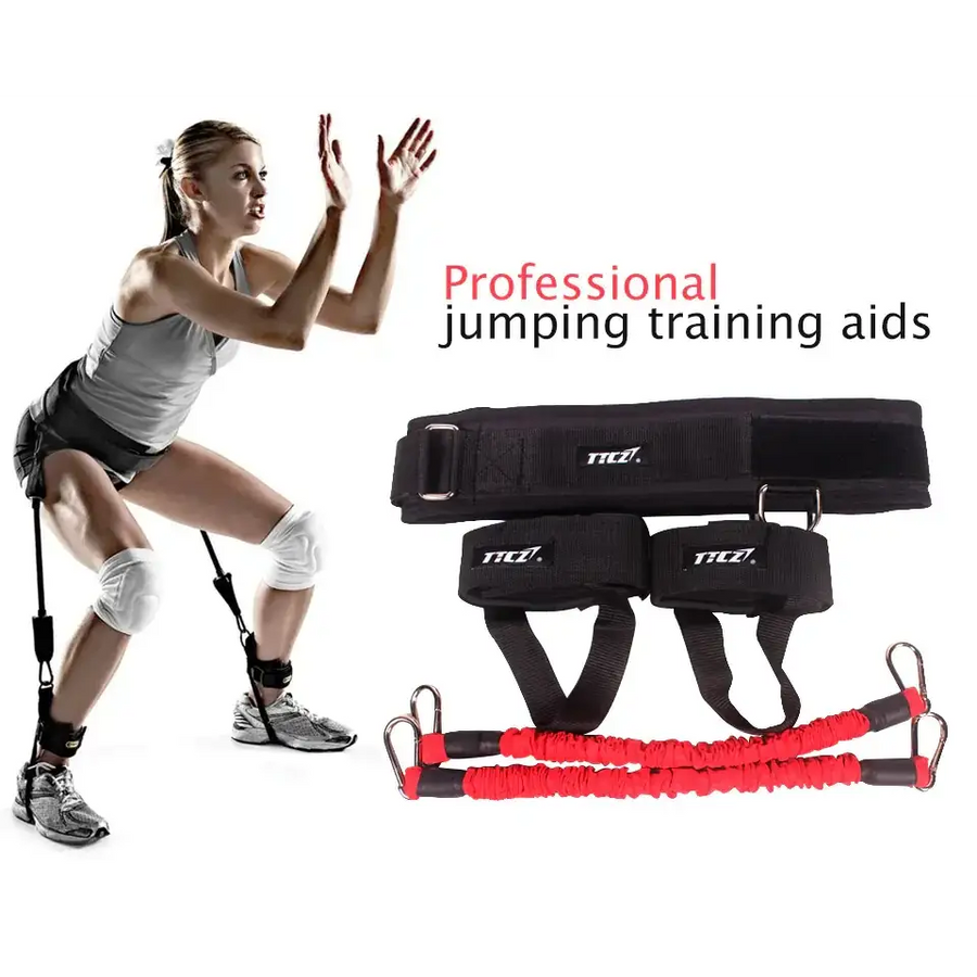 Black and red tcr professional jumping training belt system with elastic resistance bands