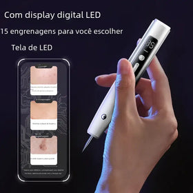 Silver and white digital led skin treatment pen with a sleek, ergonomic design.