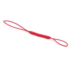 Red braided cord with looped ends.