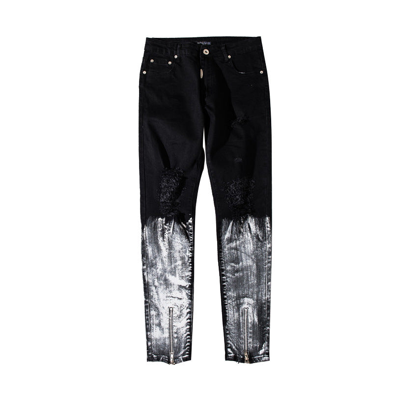 Distressed Paint Slim Fit Jeans