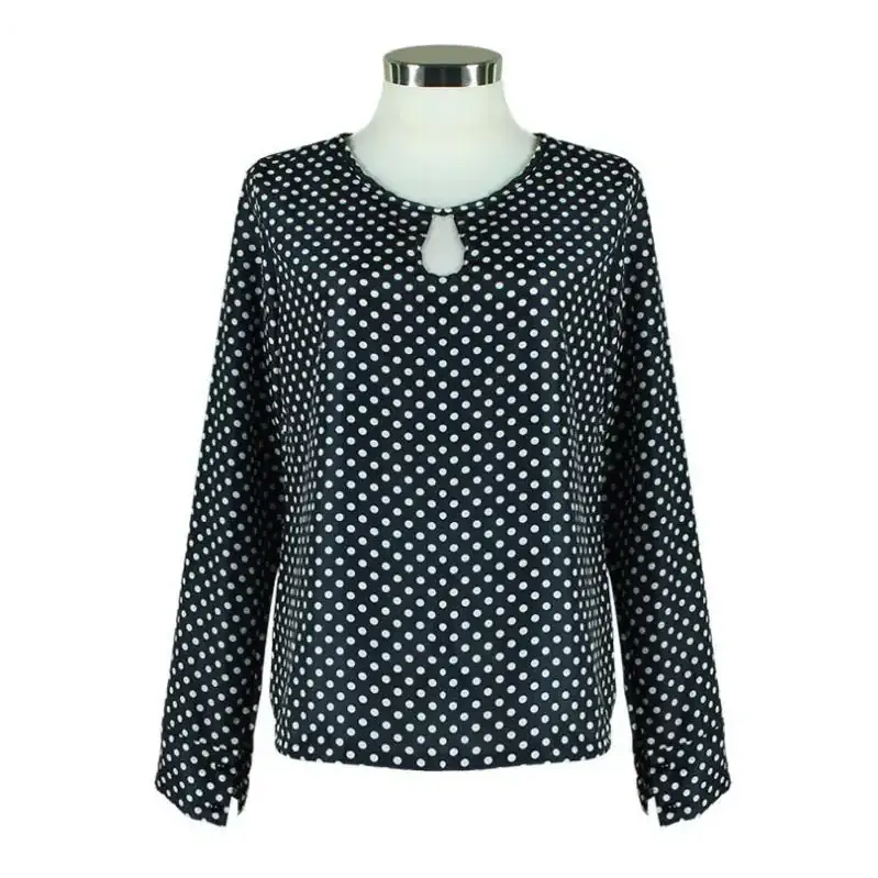 Black Polka Dot Chiffon Long Sleeve Women's Shirt