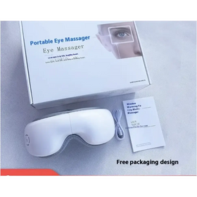 White portable eye massager with a sleek, ergonomic design and soft silicone padding.