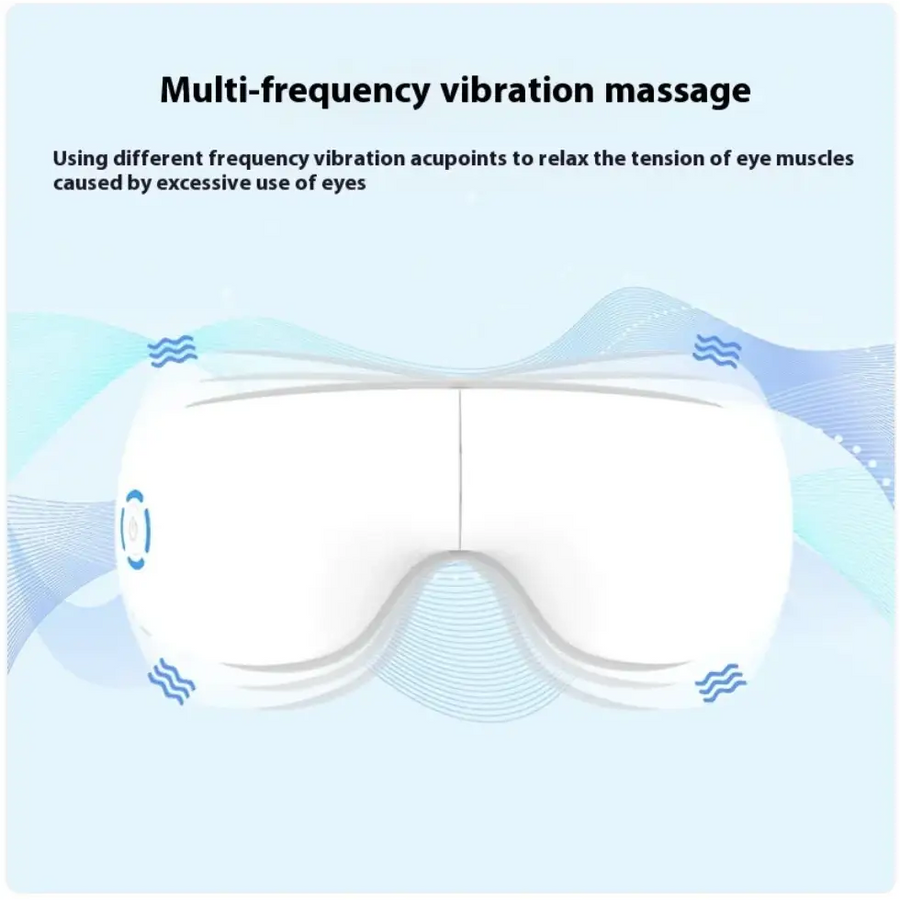 White silicone eye mask with multi-frequency vibration massage features.