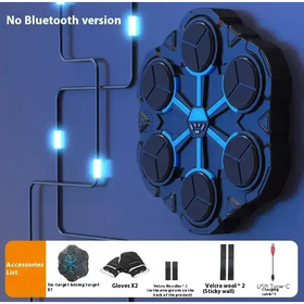 Blue hexagonal boxing target with six circular打击 zones and a central control panel.