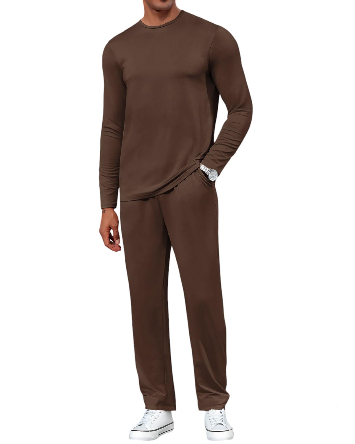 Uni Clau Casual Mens 2 Piece Tracksuits Set Athletic Sweatsuit Jogging Suits Sets Long Sleeve Outfits Brown XL