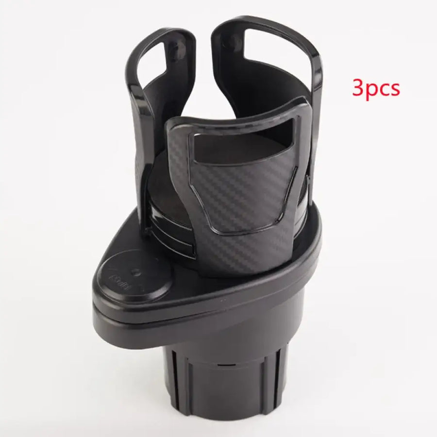 Black carbon fiber-patterned car cup holder with a sleek, modern design.