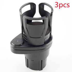 Black plastic car cup holder with a sleek, modern design and adjustable clamping mechanism.