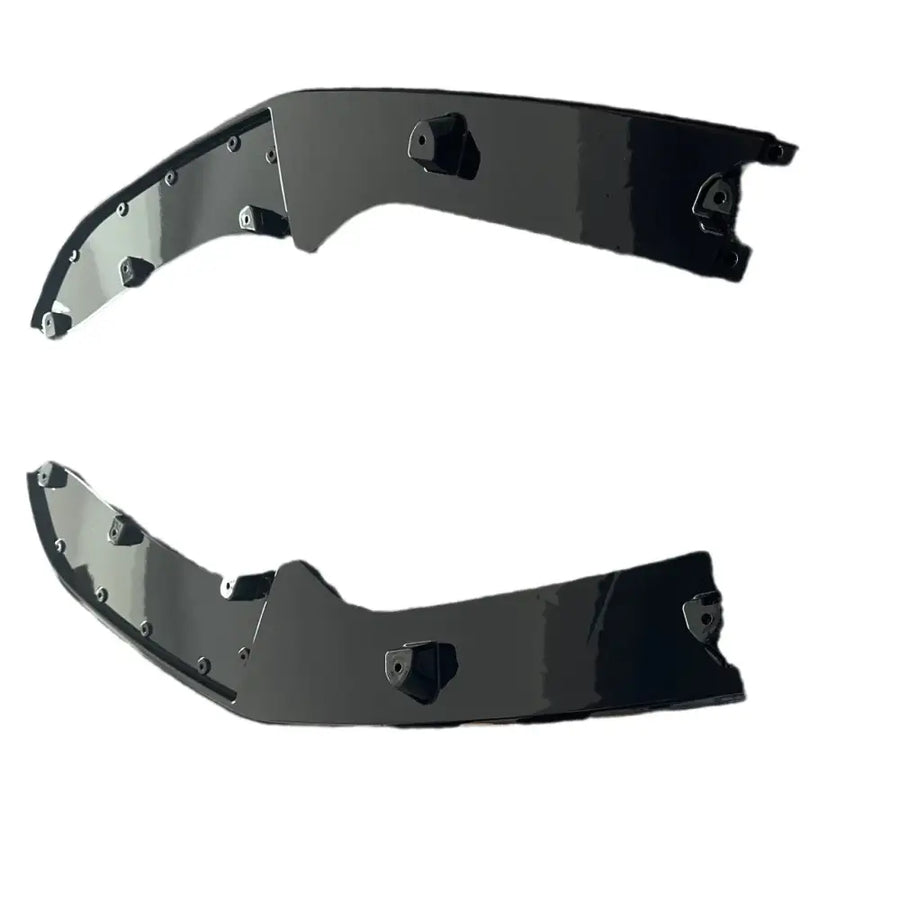 Black glossy plastic side mirror covers with integrated mounting brackets.