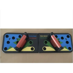 Black and colorful push-up pad with red handles.