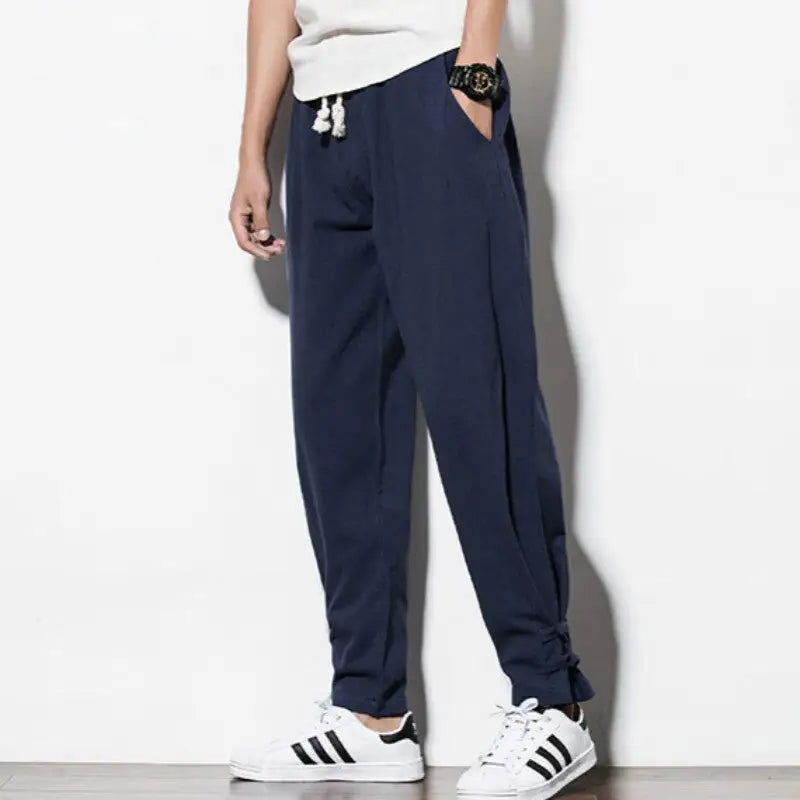 Chinese Style Spring Wide-Leg Cotton Linen Casual Pants