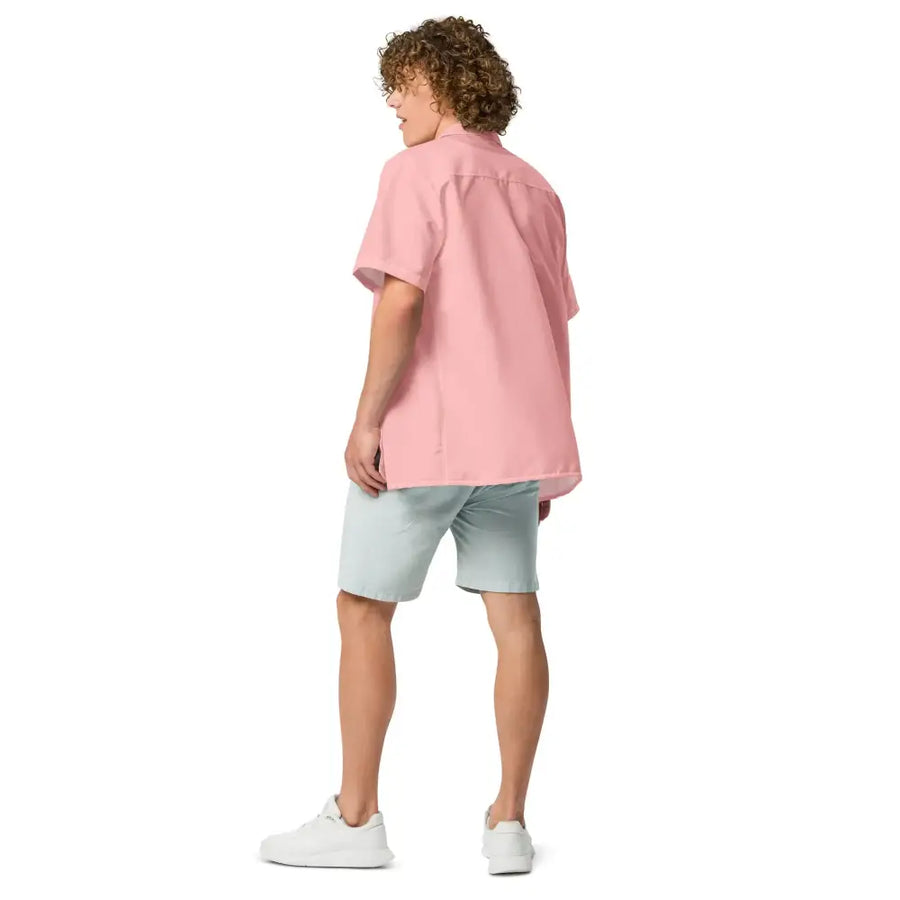 A soft pink short-sleeved button-up shirt with a relaxed fit.