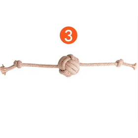 Beige braided rope toy with a central knot design.