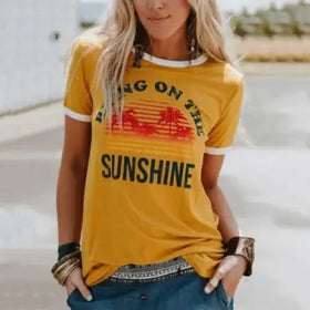 Cotton Short Sleeve T-Shirt with Letter Print