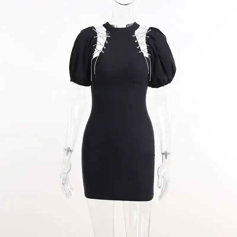 Cutout Off-Shoulder Dress with Puff Sleeves