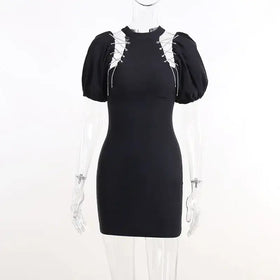 Cutout Off-Shoulder Dress with Puff Sleeves