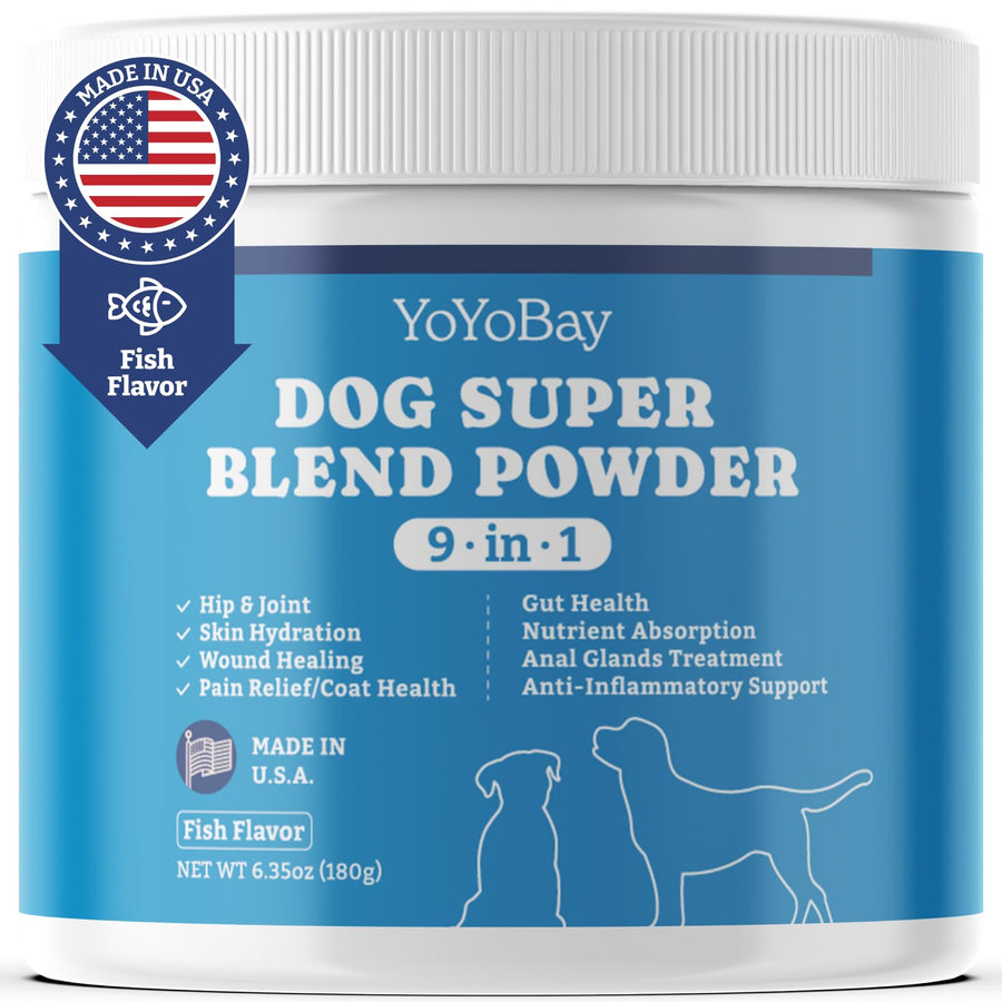 Supplements for Dogs Dog Supplements Super Blend Powder 9 in 1 Vitamins for Dog with Iceland Fish Powder Support Gut Health Hip and Joint Multivitamin Support 6.35oz Fish Flavor