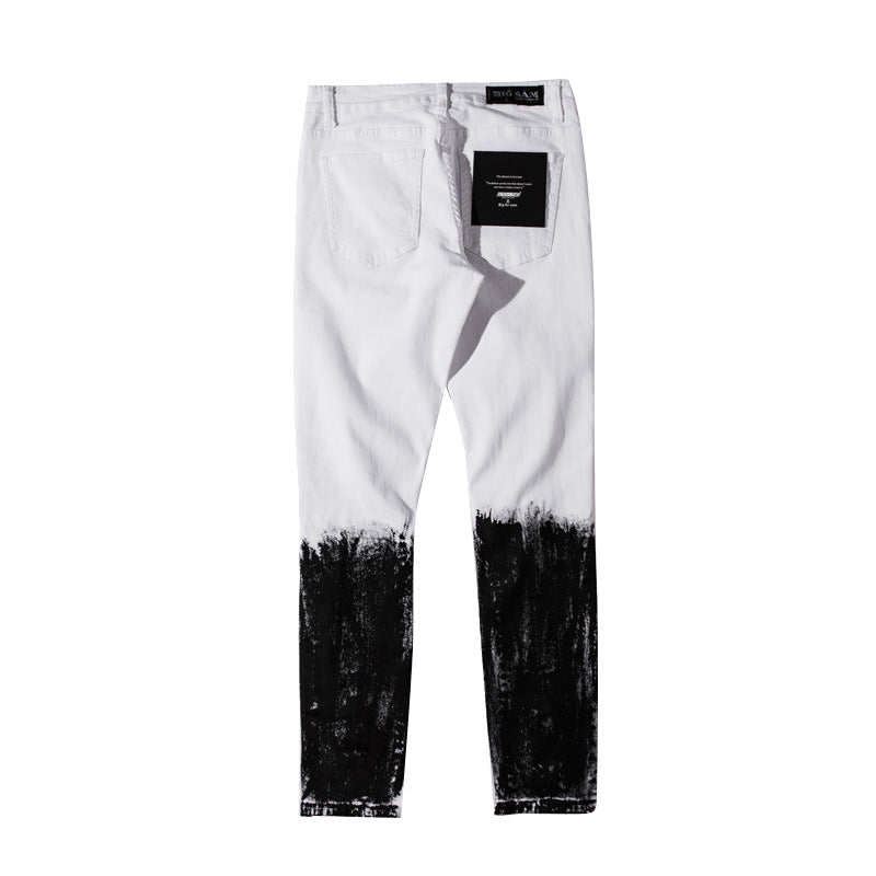 Distressed Paint Slim Fit Jeans