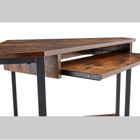 Triangle Computer Desk, Corner Table With Sleek Keyboard Tray And Storage Shelves As A Workstation For Small Spaces