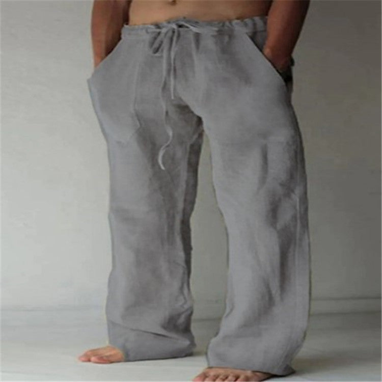 Men's Casual Loose Fit Cotton Linen Drawstring Pants