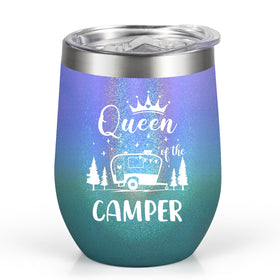 Lifecapido Camping Gifts for Women Queen of The Camper Insulated Wine Tumbler 12oz Cool Camper Gifts Christmas Birthday Gifts for Women Camper Outdoor Lovers Mom Friends Boss Lady (Gradient)