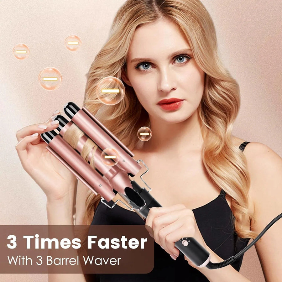 5 In 1 Curling Wand Set With LED Display Temperature, Curling Iron Set With 5 Interchangeable Ceramic Curling Wands - Black