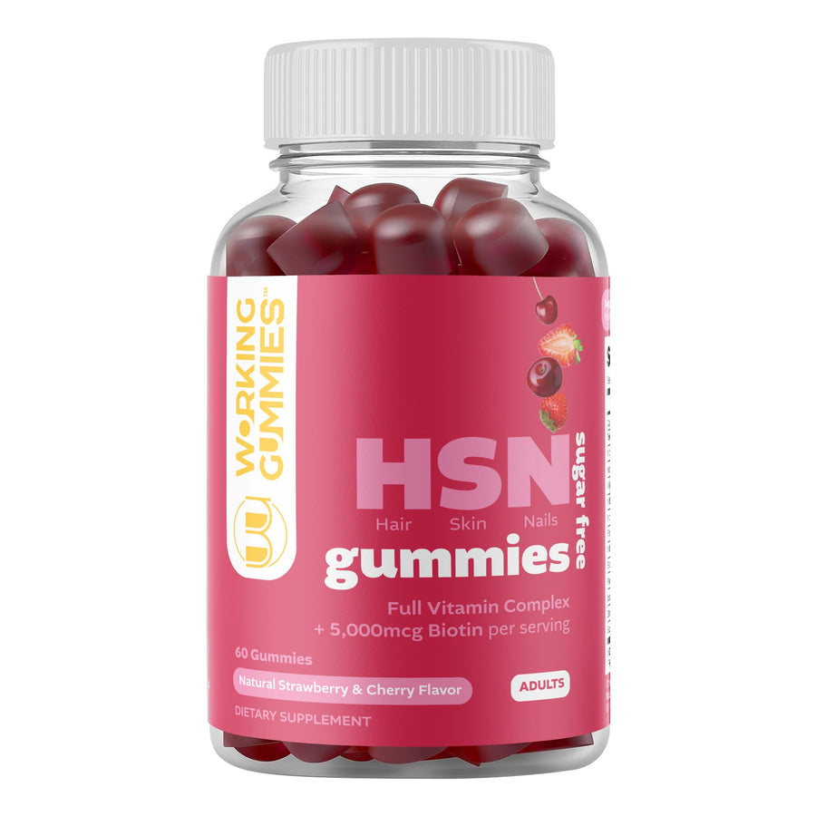 HSN Gummies - Hair Skin and Nails Gummies - Sugar Free Biotin Gummies 5000mcg with Full Vitamin Complex for Hair Growth Healthy Skin Nail Strength - 60 Ct Strawberry & Cherry Flavor