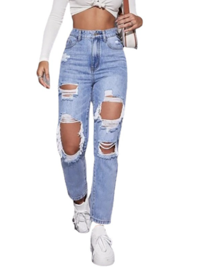 Wide Leg Distressed High Waist Women's Denim Jeans