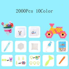 A colorful 2000-piece perler bead kit featuring ten vibrant colors, including a floral bouquet and a yellow scooter design.