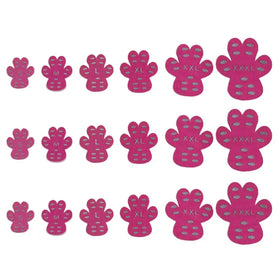 Pink paw-shaped grip pads in sizes s through xxxl, featuring gray textured suction cups on the soles.