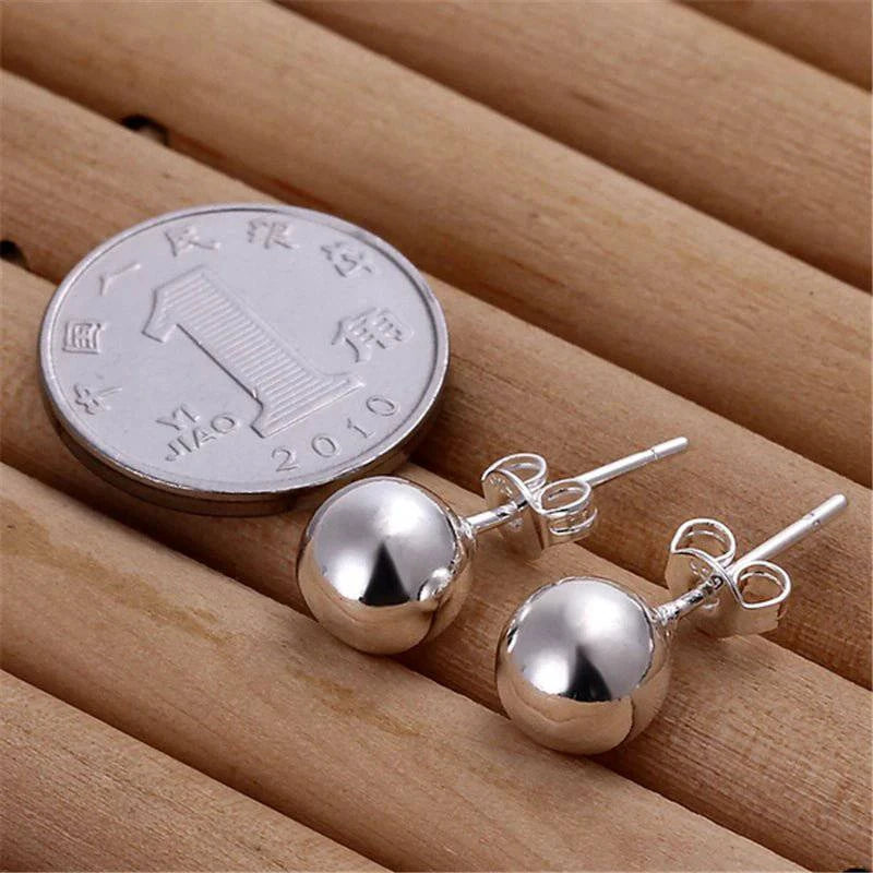 DOTEFFIL™ Silver Round Solid Bead Ball Earrings For Women - Joomcy
