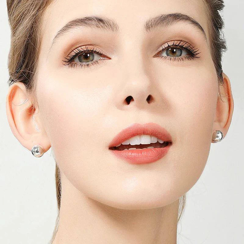 DOTEFFIL™ Silver Round Solid Bead Ball Earrings For Women - Joomcy
