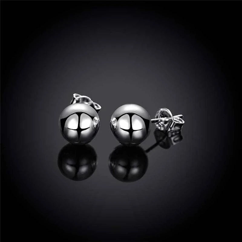 DOTEFFIL™ Silver Round Solid Bead Ball Earrings For Women - Joomcy