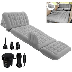 Dufominc Inflatable Car Air Mattress Travel Bed - 6 in 1 Thickened Car Camping Mattress Sleeping Pad with Electric Air Pump & 2 Pillows for Home SUV Sedan Pickup Backseat Couch Tent - Grey