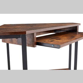Triangle Computer Desk, Corner Table With Sleek Keyboard Tray And Storage Shelves, Compact Home Office