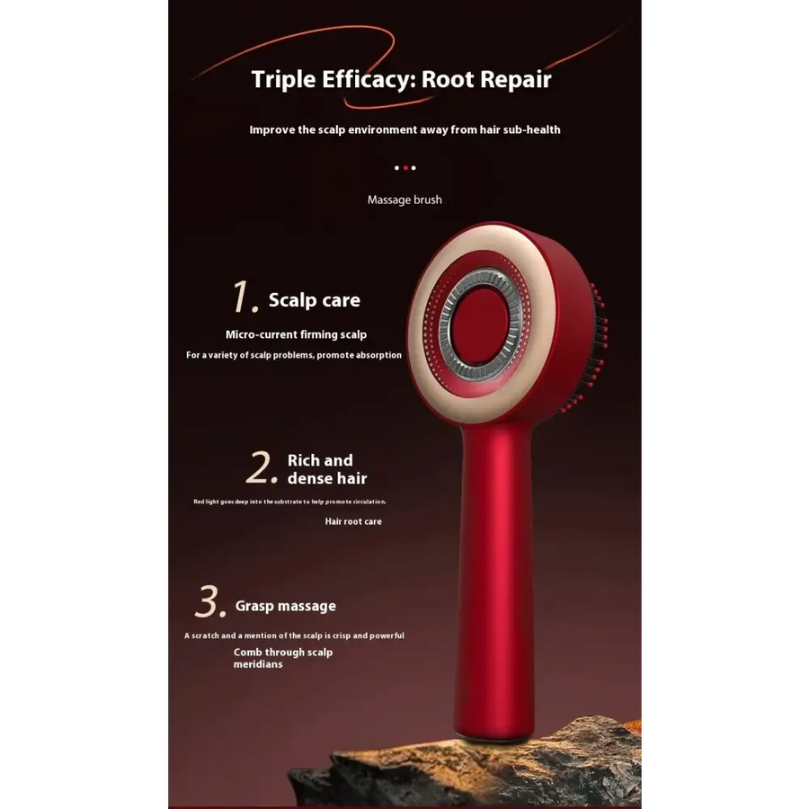Red and cream-colored scalp care massage brush with a sleek, modern design.