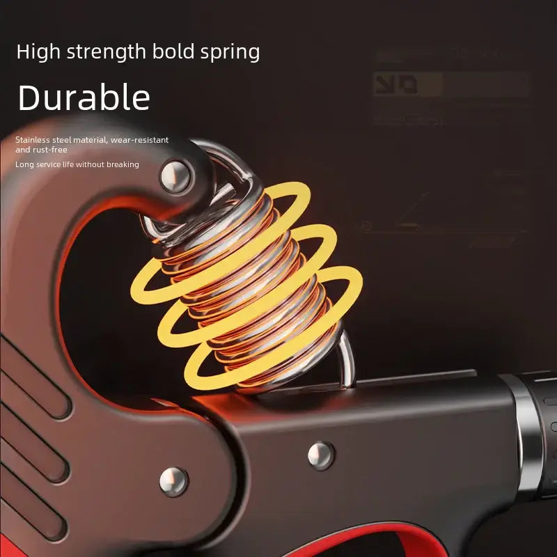 High-strength, bold spring with a metallic sheen and red accents on the black handle.