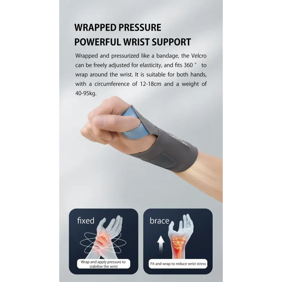 Gray velcro wrist support with adjustable pressure bandage design for both hands.