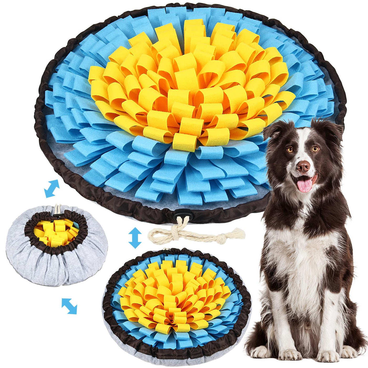 Vivifying Snuffle Mat for Dogs Adjustable Sniff Mat for Slow Eating and Keep Busy Interactive Dog Enrichment Toys for Dogs for Mental Stimulation (Yellow&Blue)