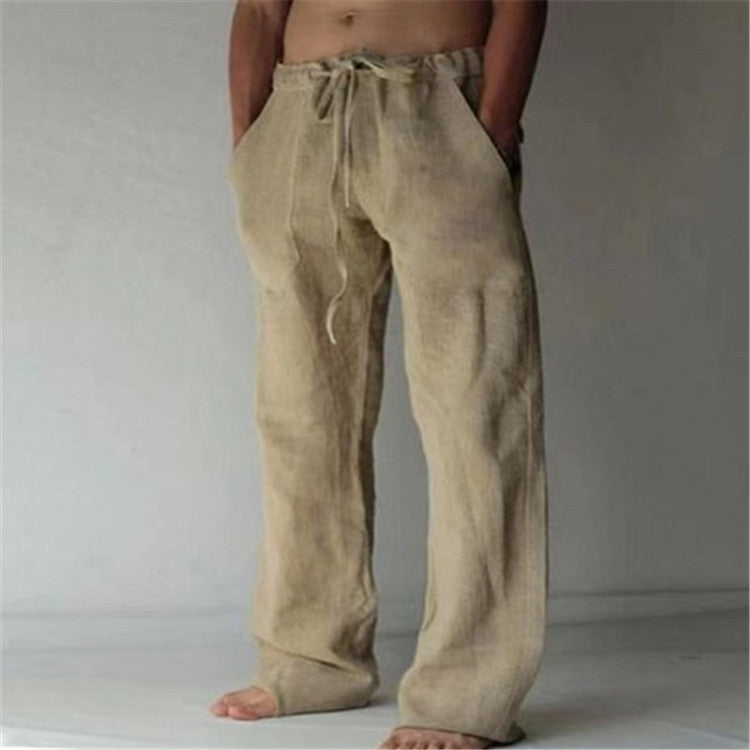 Men's Casual Loose Fit Cotton Linen Drawstring Pants