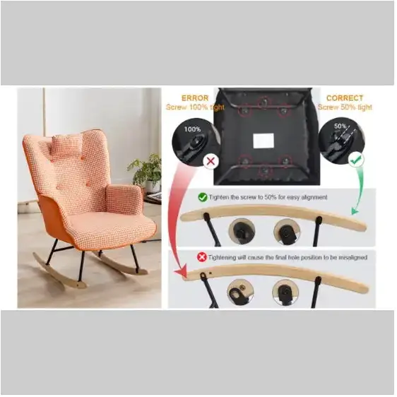 Orange checkered rocking chair with black metal legs