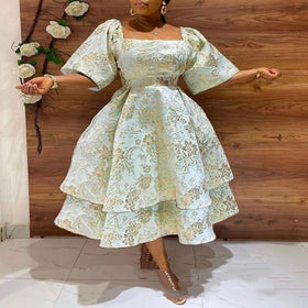 Mid-Length Printed Slim-Fit High Waist Dress