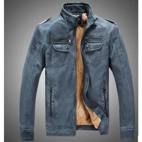 Fleece-Lined Jacket, Leather Men's Windbreaker