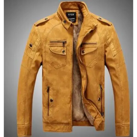Fleece-Lined Jacket, Leather Men's Windbreaker