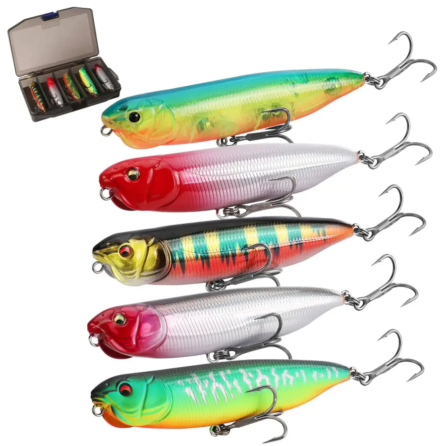 Vibrant, glossy hard-bodied fishing lures with metallic finishes and detailed eye designs.
