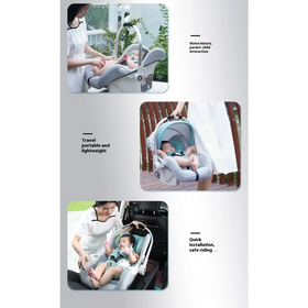 Gray and light blue convertible baby car seat with a soft, padded design for safe travel.
