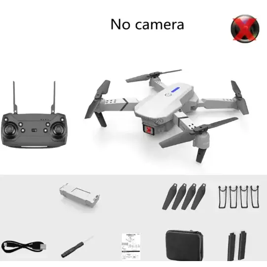 White and gray foldable drone with blue accent on top